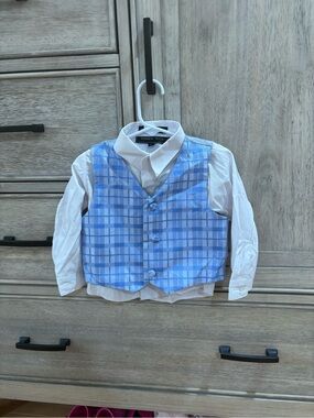 Andrew Fezza Boys Light Blue Plaid Vest with White Shirt